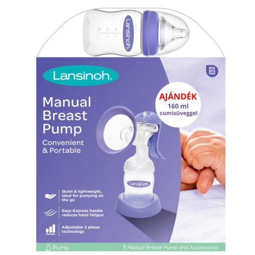 Lansinoh 2 fázisú kézi mellszívó + 160 ml cumisüveg 